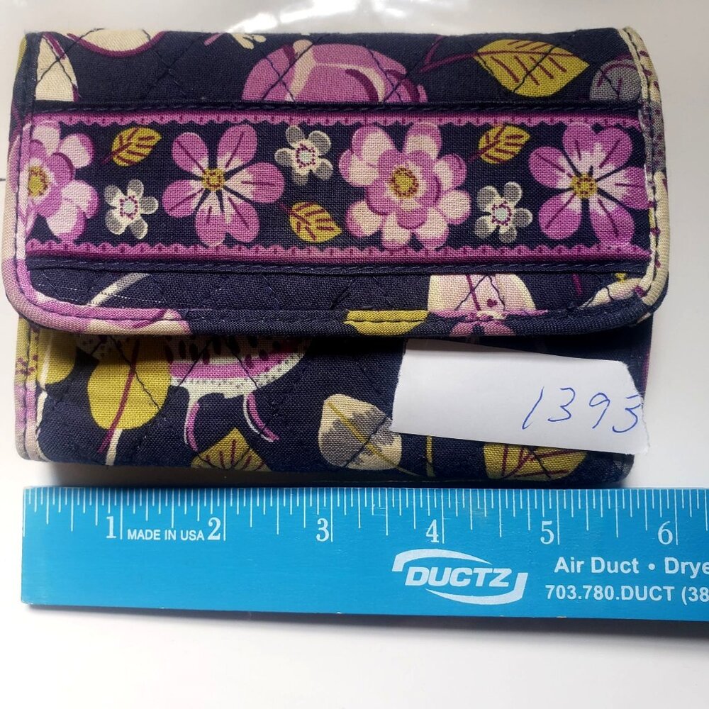 Vera Bradley Floral Wallet Navy Pink Flowers Quilted ID Card Holder Coin Purse